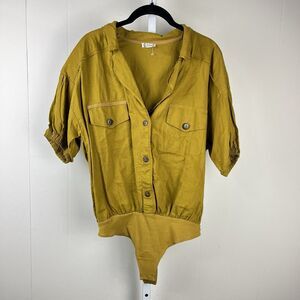 Intimately Free People So-Fari Utility Bodysuit Top Womens Small‎ Linen Blend